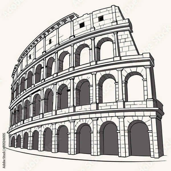 Fototapeta Vector illustration of the Colosseum in Rome, Italy, showcasing its iconic architecture and historical significance.