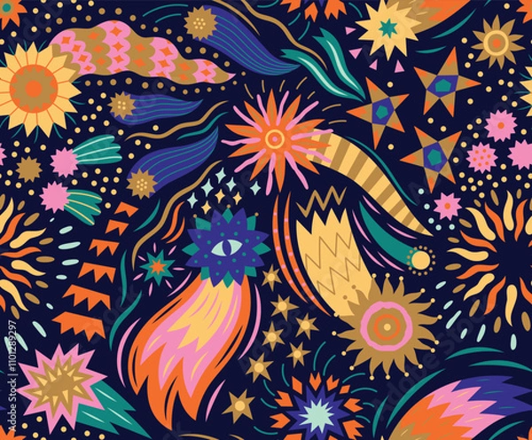 Fototapeta Christmas stars and comets seamless pattern