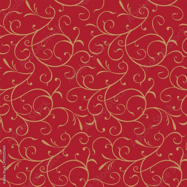 Fototapeta Seamless Christmas Swirls Scroll Pattern On Red Background