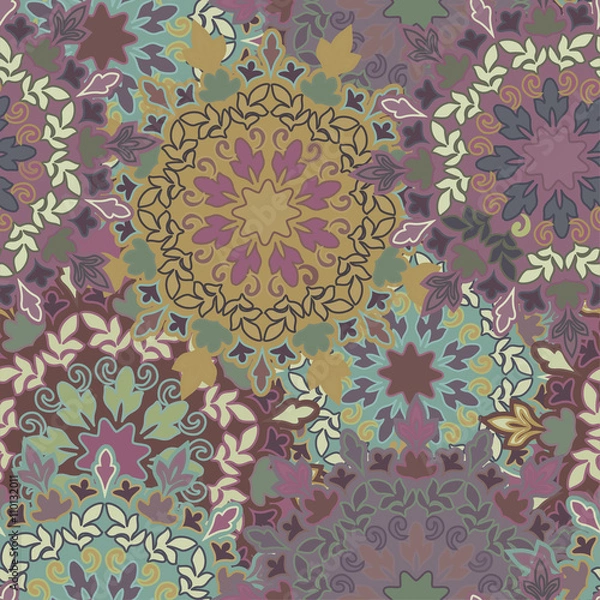 Fototapeta Seamless round ornament pattern for printing on fabric or paper.