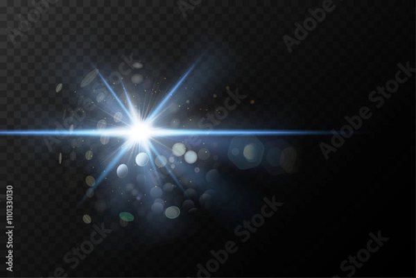 Fototapeta Vector light flares on transparent background. Light leaks. Glowing abstract isolated lenses light effects