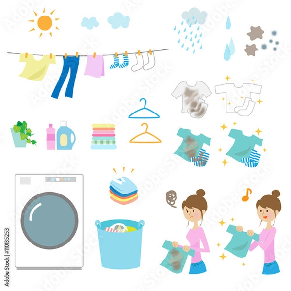 Fototapeta 洗濯　セット　laundry elements