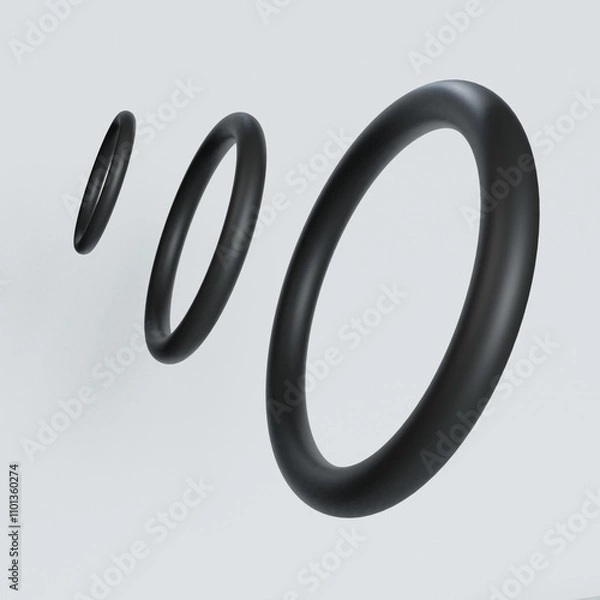 Fototapeta A side view, the black Rubber O-ring is suitable for use with oil, machine Spare parts, grease, hydraulic oil, Heat resistance, Illustration, 3D rendering, and engineering. silicone, NBR, Viton. 