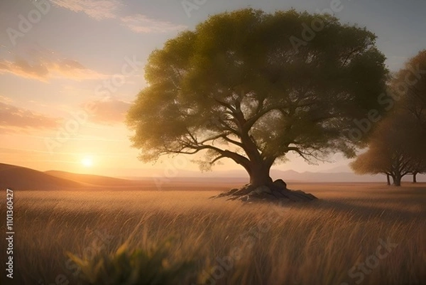 Fototapeta This view is tree in the morning sunrise, this nature view providing positive energy, including relaxing fell,
