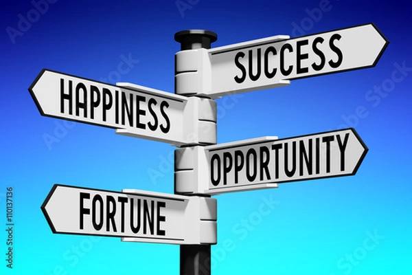 Obraz Signpost with four arrows - luck concept