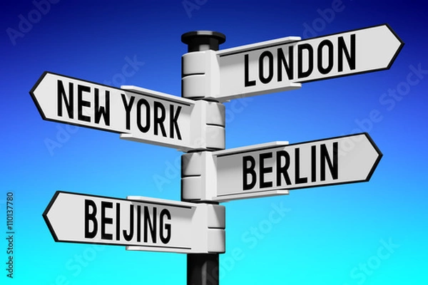 Obraz Signpost with four arrows - capital cities