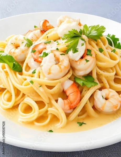 Obraz エビとクリームソースのパスタ