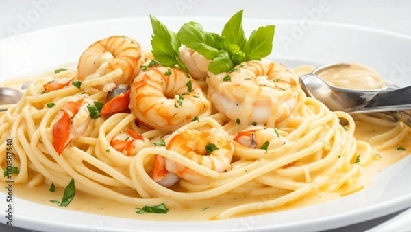 Obraz エビとクリームソースのパスタ