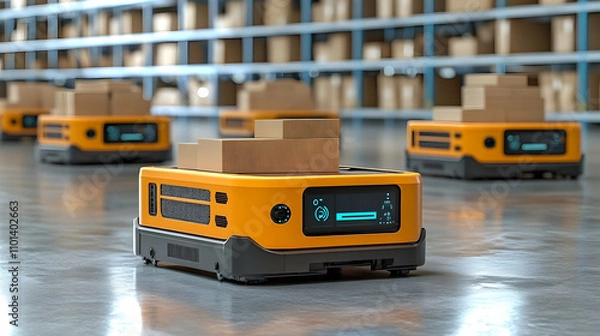 Fototapeta Automated Warehouse Robot, Efficient Cargo Transport System in Modern Logistics