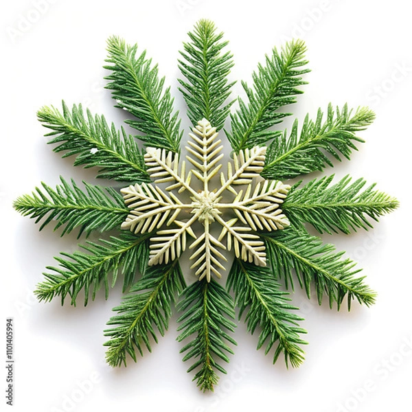 Obraz Snowflake with Christmas Tree leaves
