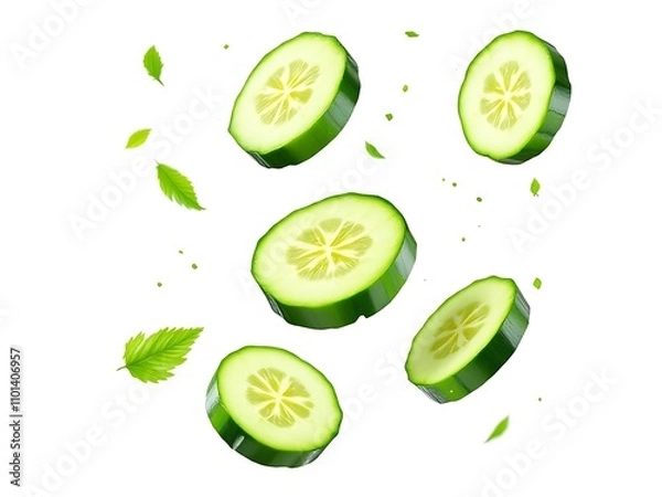 Obraz green cucumber  slice on white 
