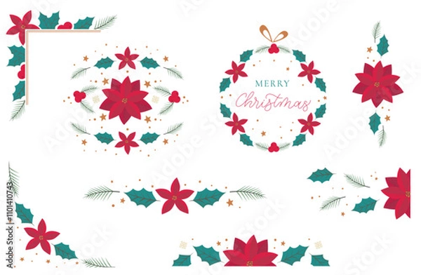 Obraz Christmas design line collection with different corner, separator, main and frame elements