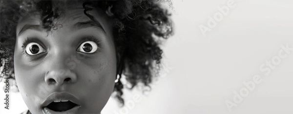 Obraz Portrait of Young dark-skinned woman with a surprised frightened expression and open mouth
