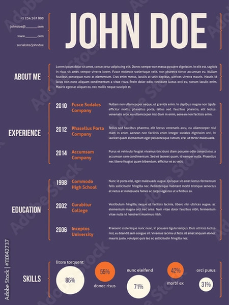 Obraz Modern resume cv template with curly brackets