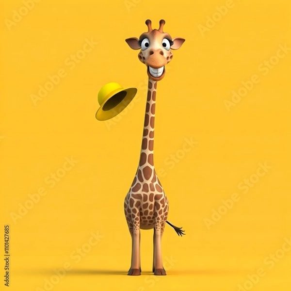 Obraz a cartoon of a giraffe with a yellow background