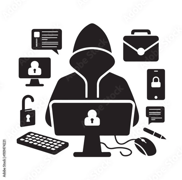 Obraz Computer hacker silhouette vector illustration
