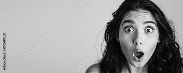 Obraz Young woman in shock and surprise with her mouth open on a background with free space