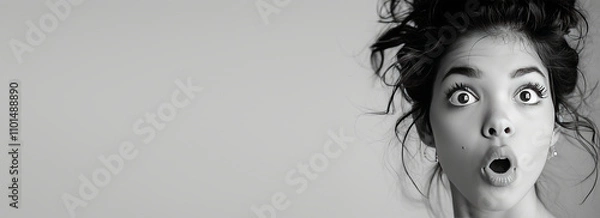 Obraz Young woman in shock and surprise with her mouth open on a background with free space