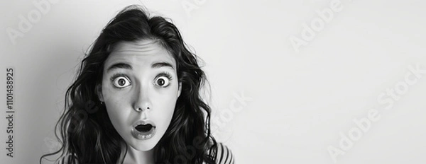 Obraz Young woman in shock and surprise with her mouth open on a background with free space