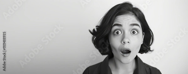 Obraz Young woman in shock and surprise with her mouth open on a background with free space