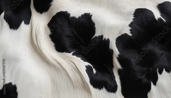 Fototapeta Real cow skin or winter blanket cloth black and white pattern background. Generative AI.