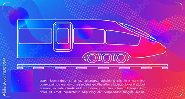 Fototapeta Abstract high-speed train-themed background featuring dynamic geometric patterns, colorful waves, and sleek design lines, evoking motion and futuristic innovation.
