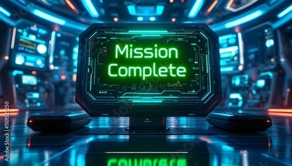 Obraz Mission Complete on High-Tech Computer Display