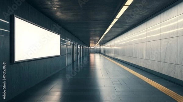 Fototapeta Empty Subway Corridor with Blank Advertisement