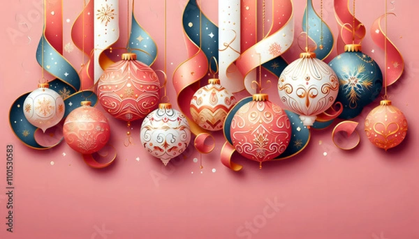Obraz Weihnachtsdeko mit Freiraum. Rosa Hintergrund.