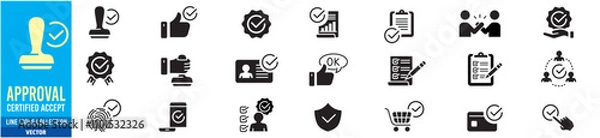 Obraz Approval icon set. Editable stroke. Vector illustration.