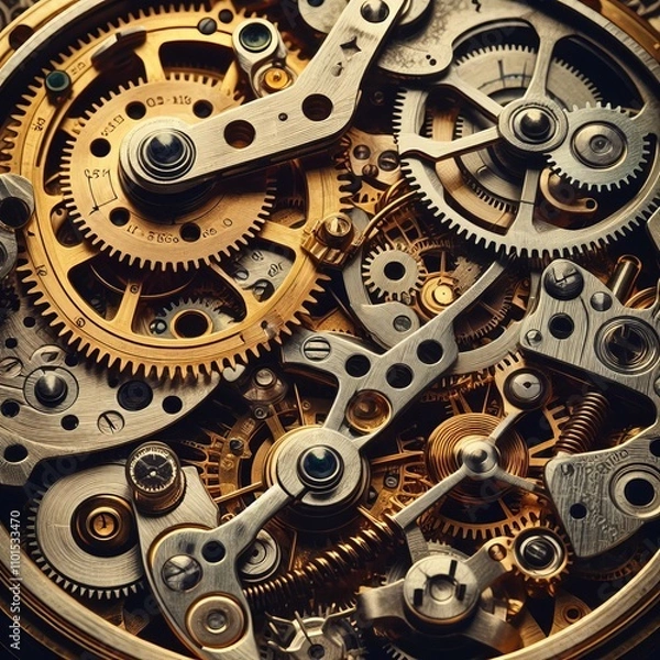 Fototapeta Vintage Clockwork A close up of intricate clockwork mechanisms w