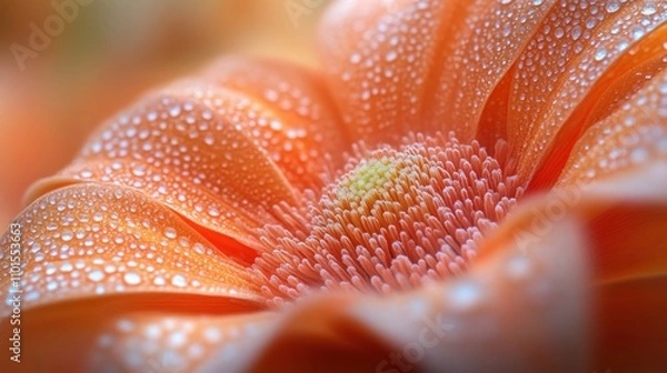 Obraz Close-up of an orange flower with water droplets, highlighting its delicate texture.