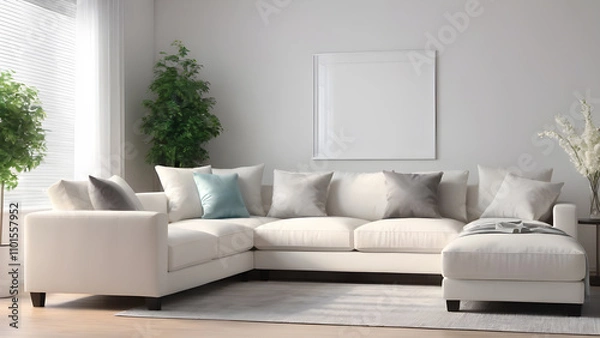 Fototapeta interior with white sofa. mock up poster frame