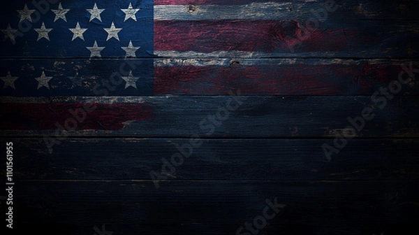 Fototapeta American flag on dark wooden background for July 4th. Generative AI image
