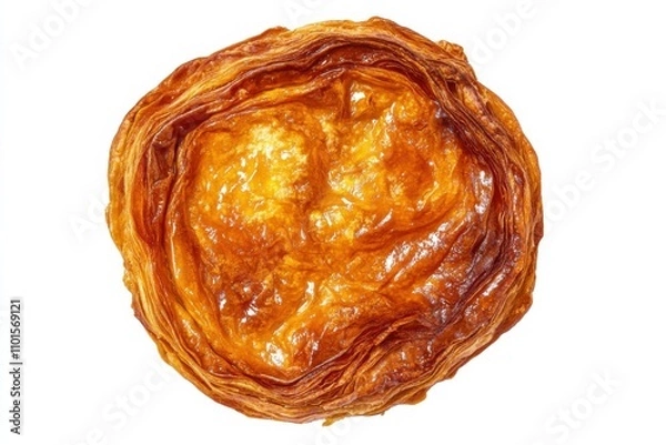 Fototapeta Kouign amann with caramelized sugar layers and flaky texture on white background
