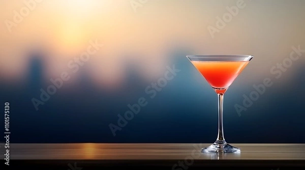 Fototapeta Exotic cocktail with layers of vivid colors in a martini glass on a polished bar, perfect for summer evenings