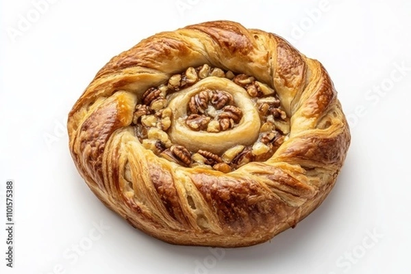 Fototapeta Potica roll with walnut spiral filling and braided top on white background
