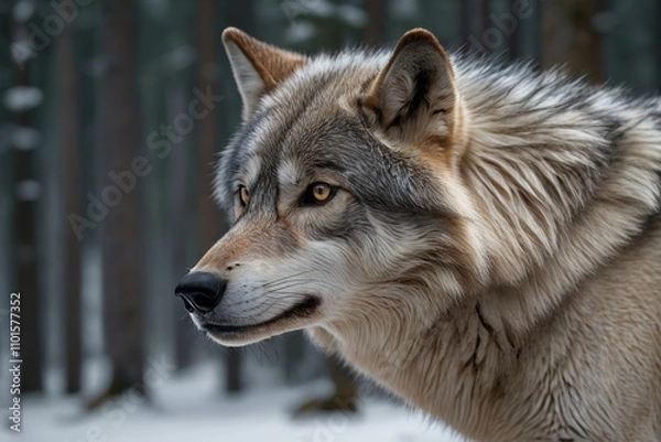 Fototapeta there is a wolf that is standing in the snow