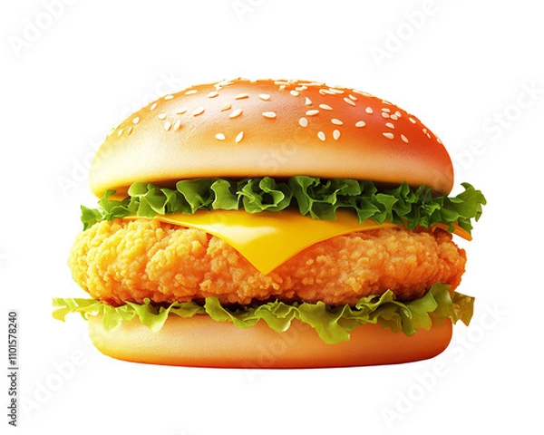 Obraz a chicken burger with lettuce and cheese