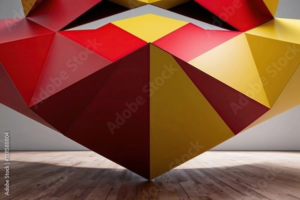 Fototapeta Vibrant 3D Rendering of Red and Yellow Geometric Tetrahedron Structure