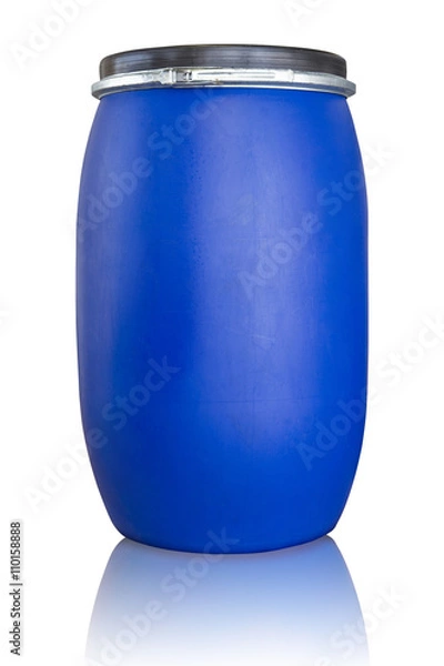 Fototapeta Niebieski bęben używany w przemyśle chemicznym i naftowym, izolować na białym tle ze ścieżką clippina.