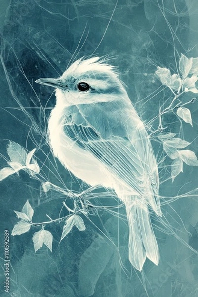 Fototapeta abstract bird with lines in mint green color 