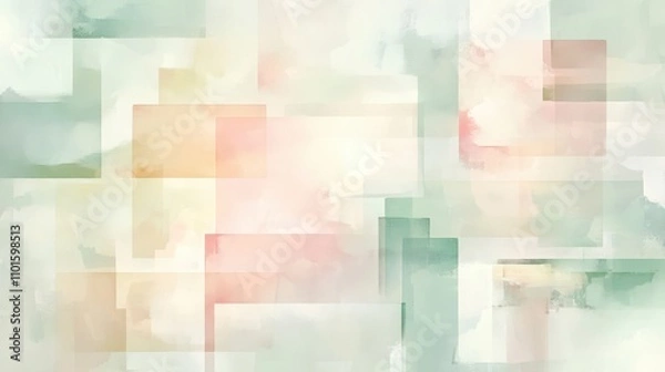 Fototapeta Blush pink and mint rectangles glowing softly on artistic watercolor backdrops