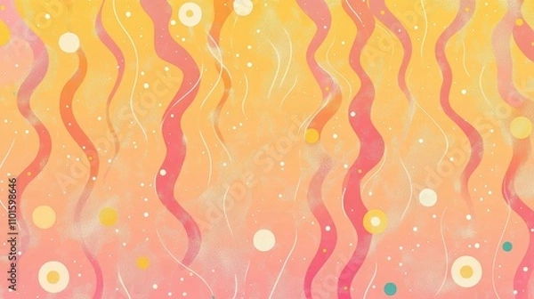 Fototapeta Playful comic-style wallpaper with glowing bubbles and dynamic zigzag lines