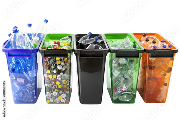 Obraz Recycling bins in urban environments a top-down view of eco-friendly plastic waste management