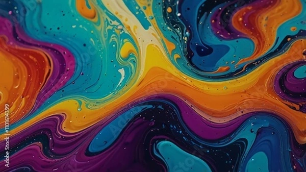 Fototapeta Beautiful abstraction of liquid paints in slow blending flow mixing together gently