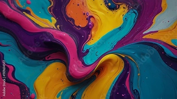 Fototapeta Beautiful abstraction of liquid paints in slow blending flow mixing together gently