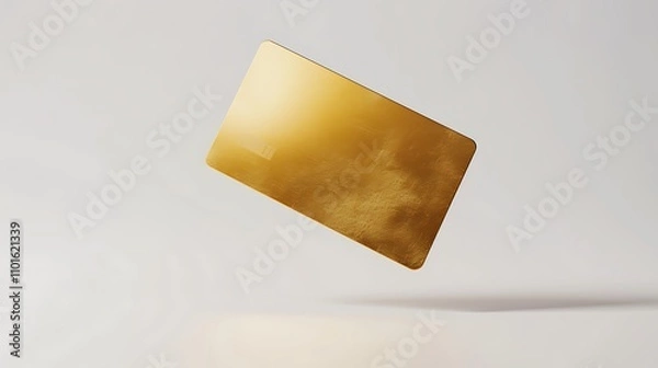 Fototapeta A shiny gold card floating against a light background, symbolizing luxury or premium services.