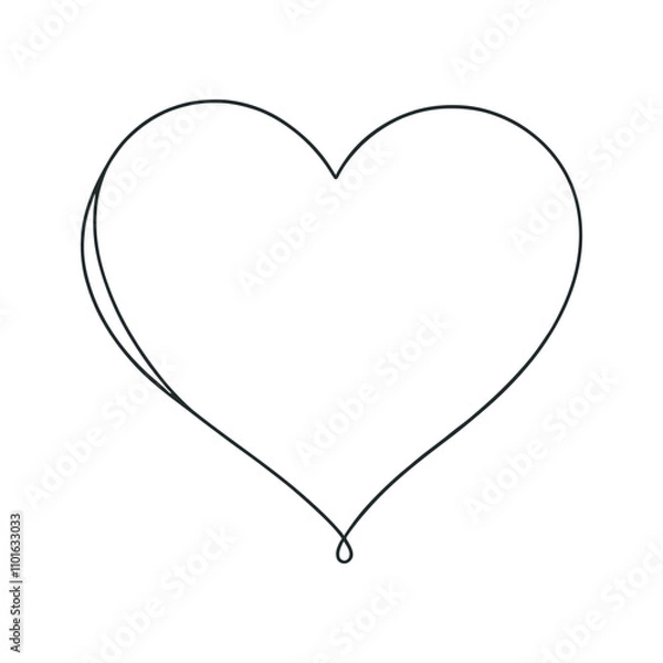 Fototapeta Heart continuous one line drawing, Black and white vector minimalist illustration of love concept made of one line