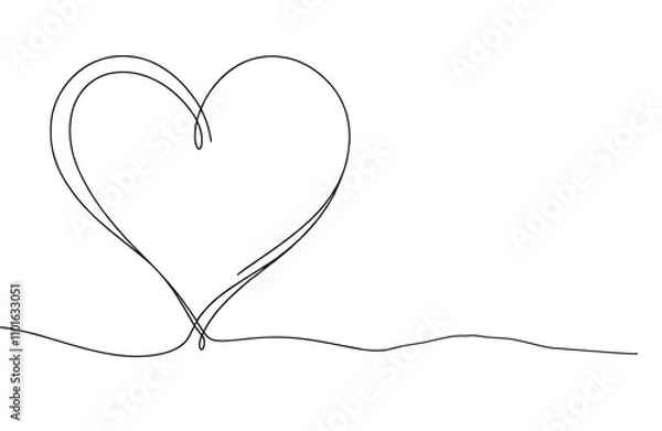 Fototapeta Heart continuous one line drawing, Black and white vector minimalist illustration of love concept made of one line